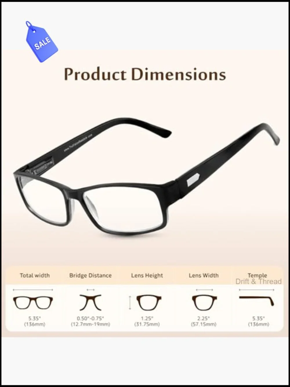 Rectangular Full Frame Reading Glasses with Spring Hinges